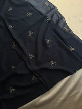 Embroidered Bow Hijabs- Navy Blue