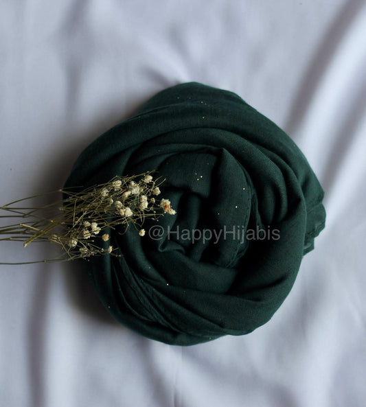 Glitter Studded Lawn Hijab- Dark Forest Green