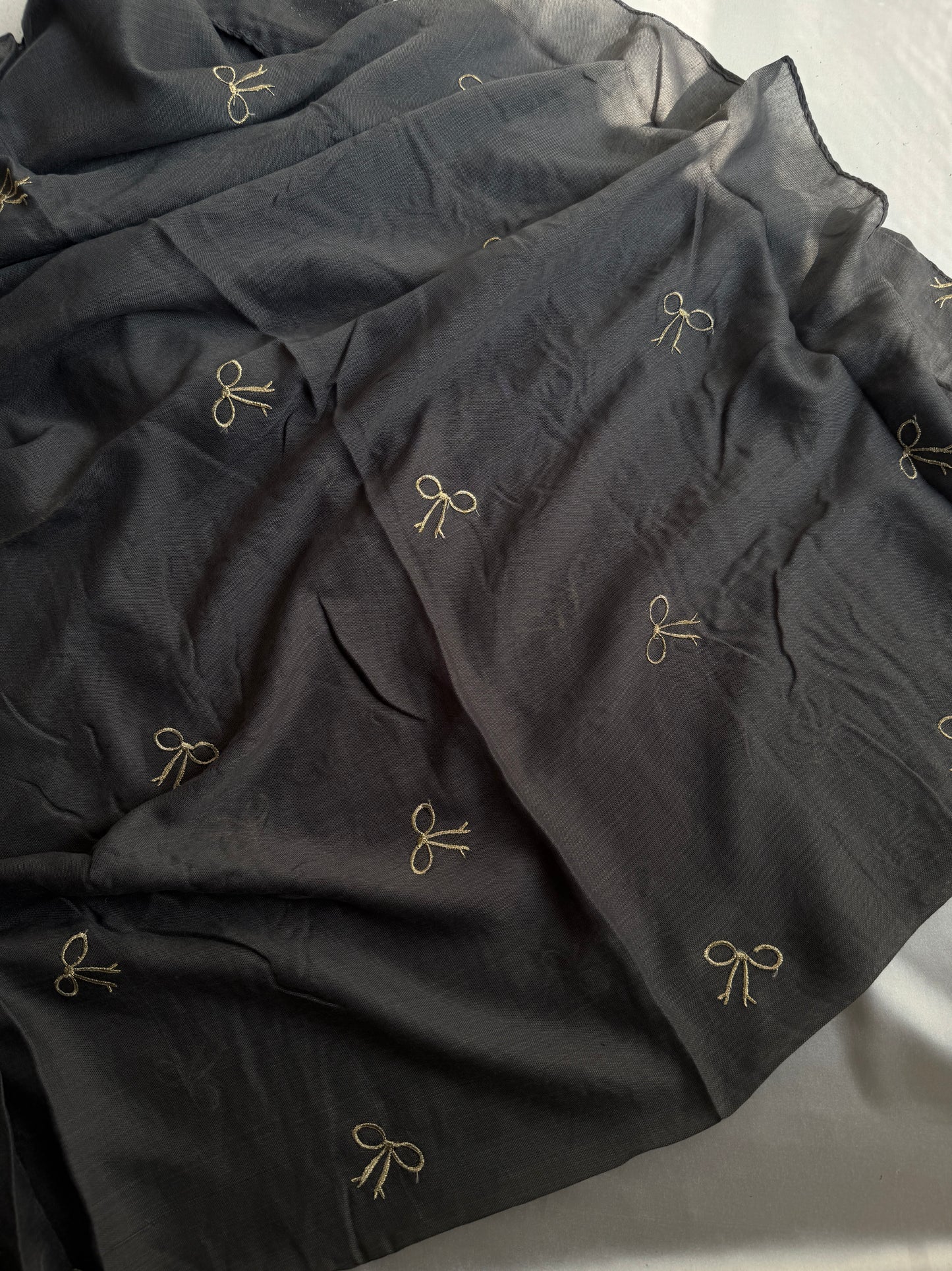 Embroidered Bow Hijabs- Ash Grey