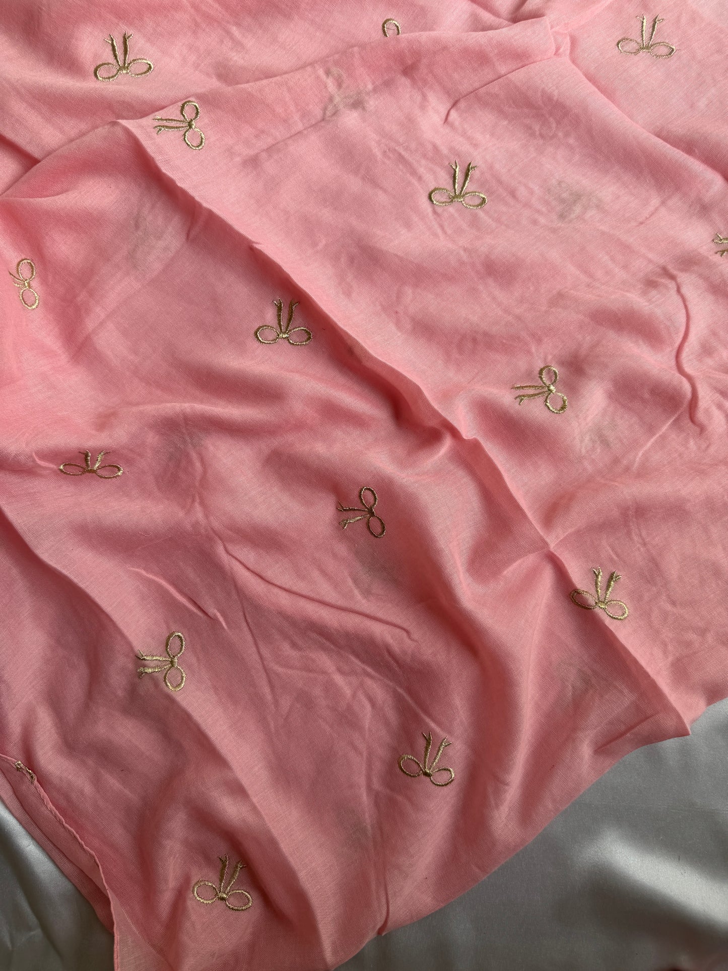 Embroidered Bow Hijabs- Pink