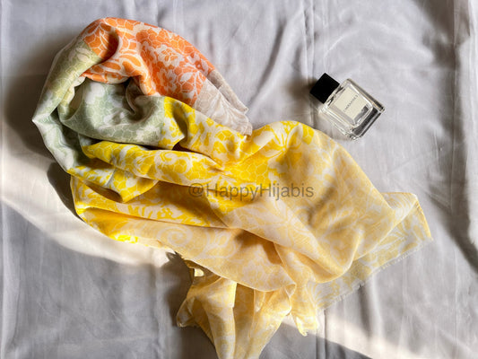 Printed Lawn hijabs- Bee Hives Flower- Yellow Orange