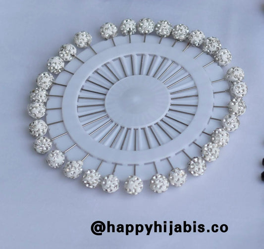Fancy Stone Studded Pearl Pins Wheel- White