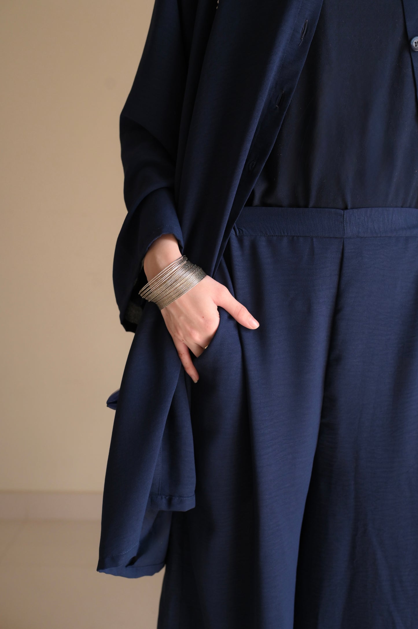 Button Down-Modest Coord Set- Navy Blue