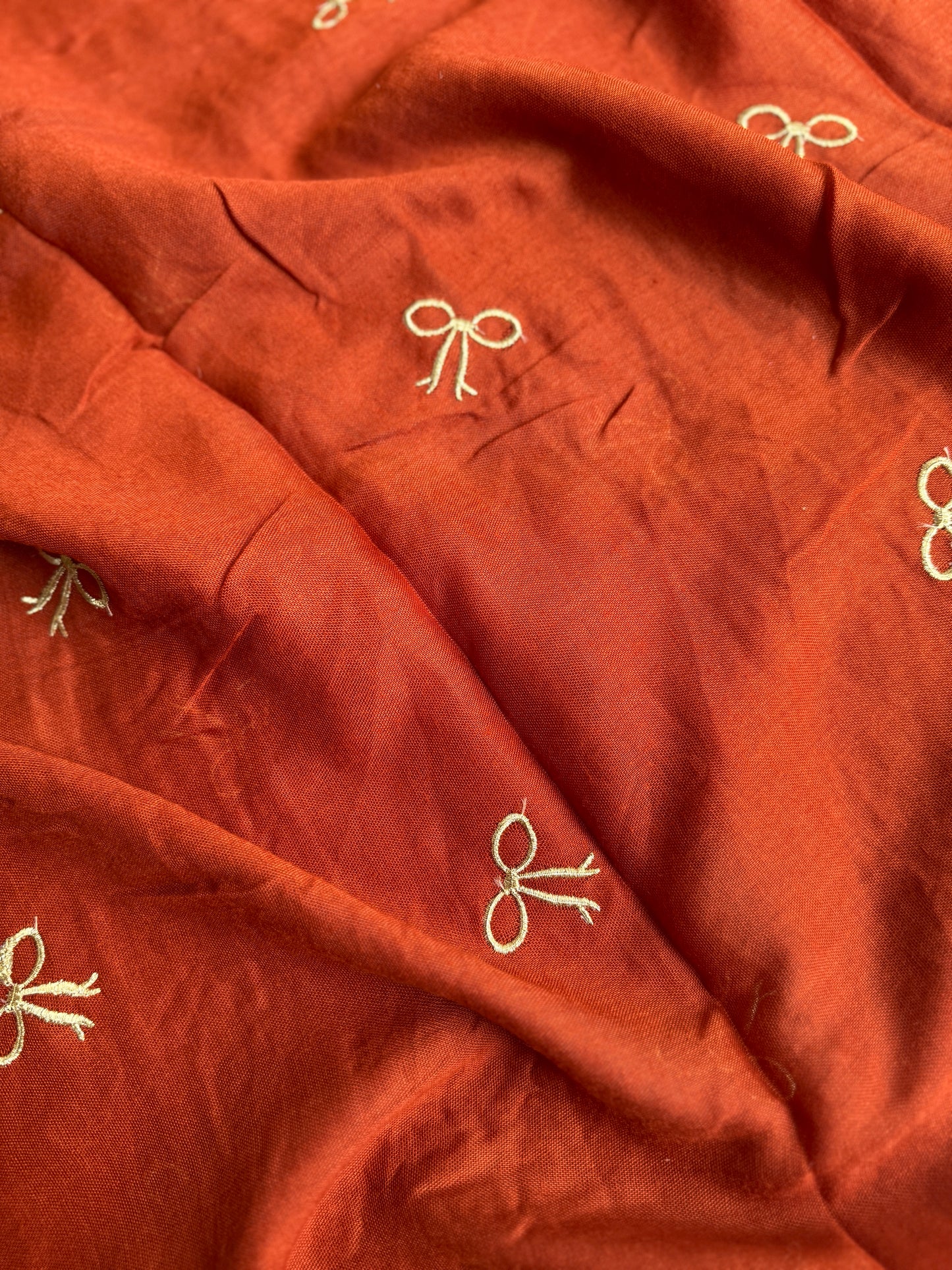 Embroidered Bow Hijabs- Orange Rust