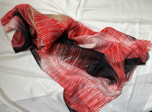 Printed Lawn hijabs- Tropical Leafs- Black Red