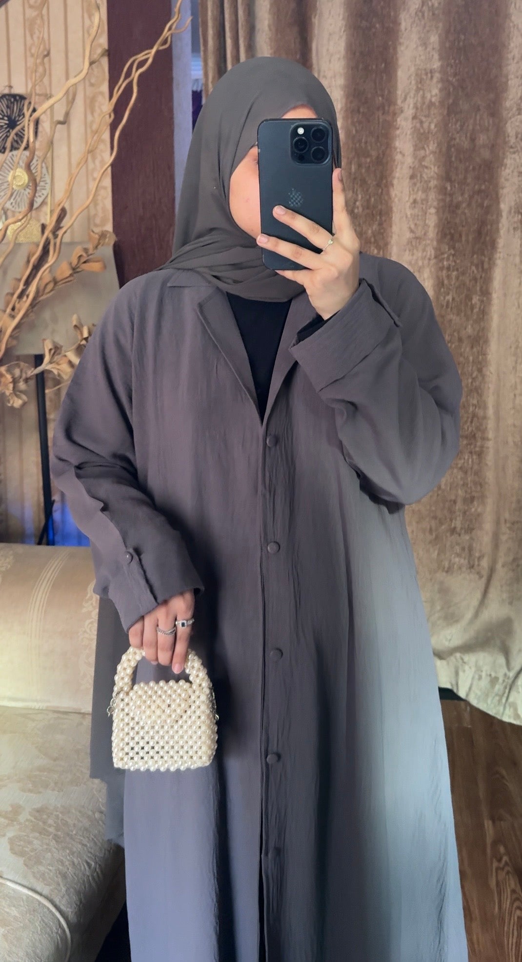 Turkish Staple Coat Abaya- Grey