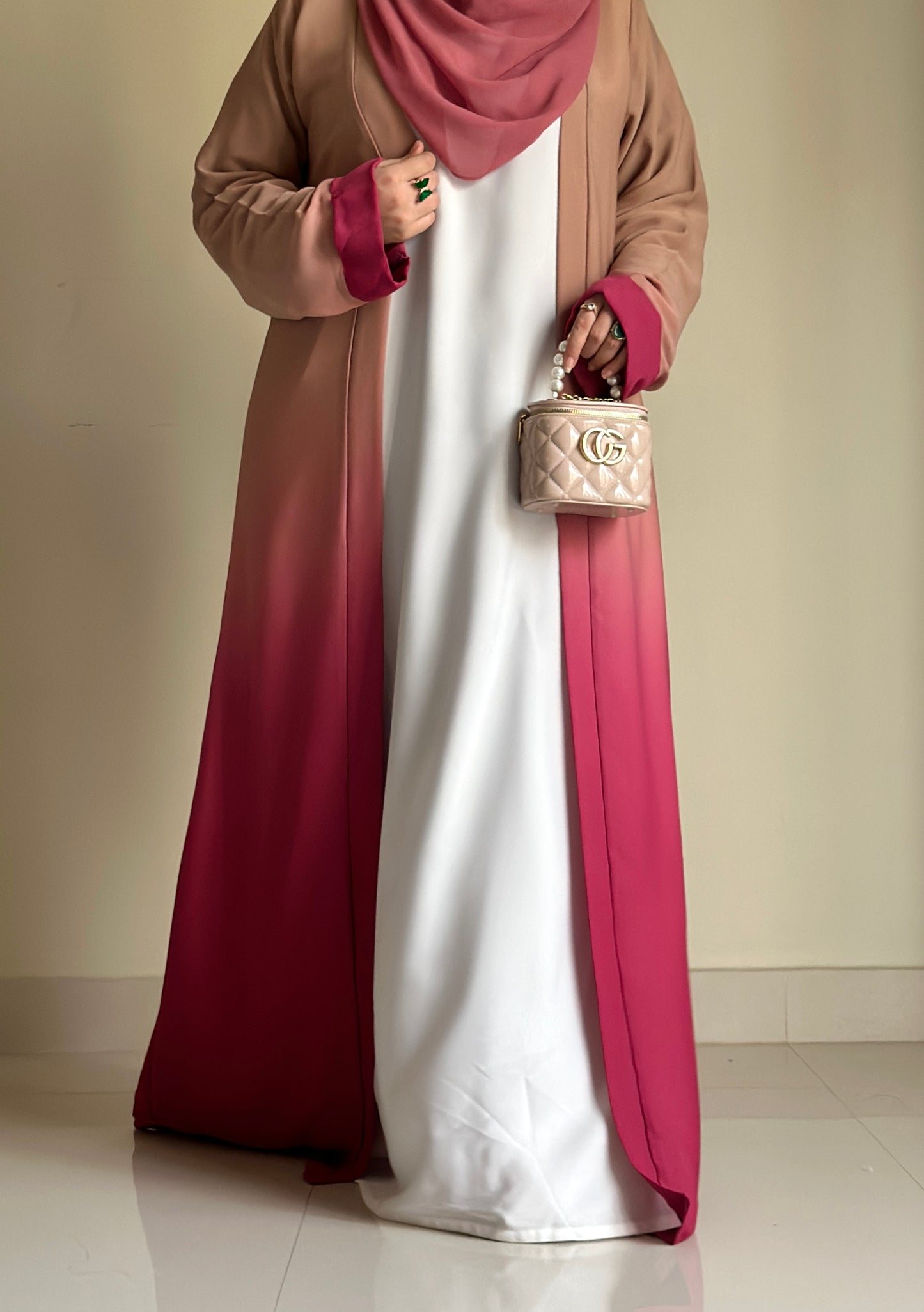 Ombre Coat Abaya- Pink- Brown