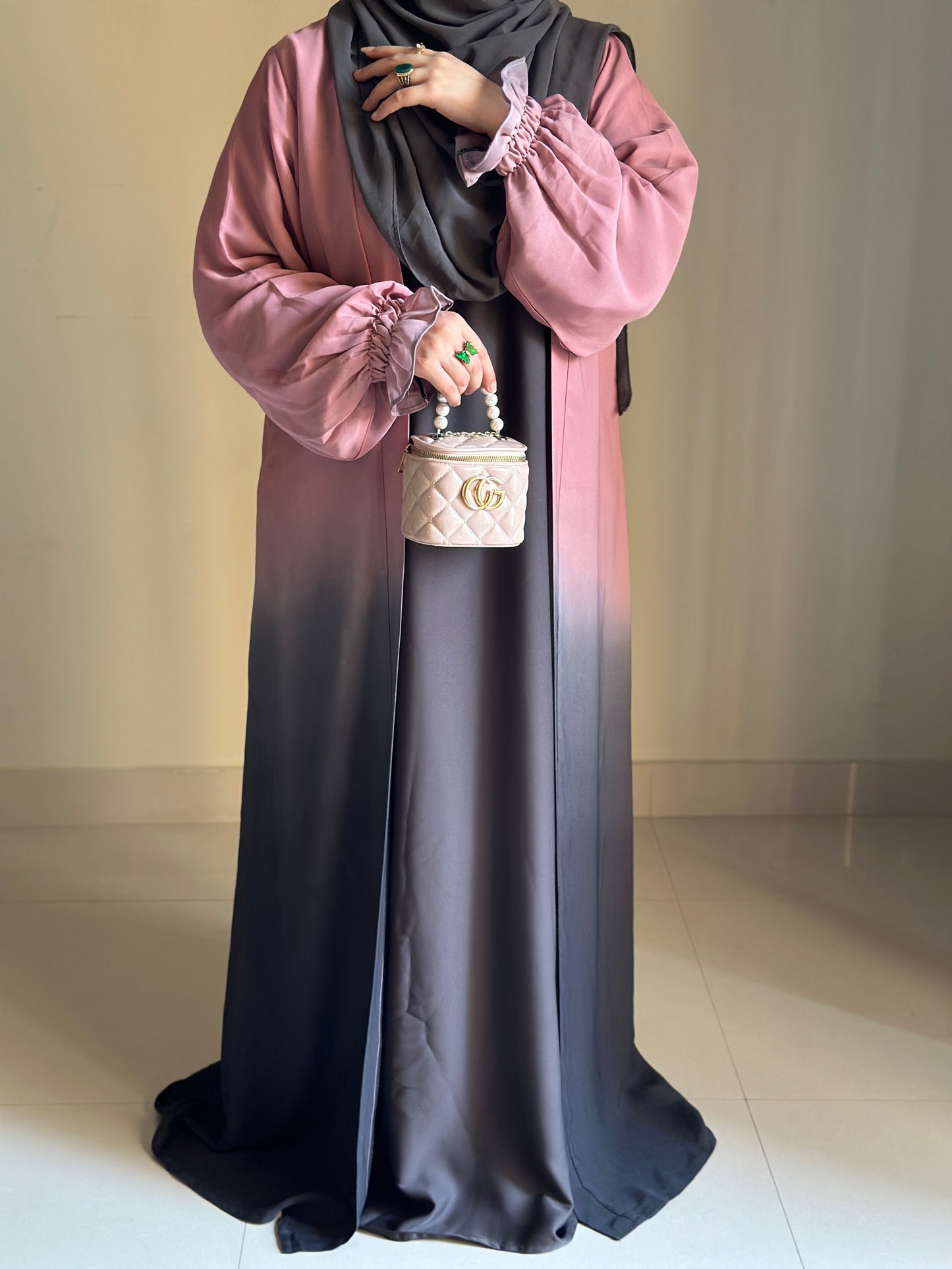 Ombre Coat Abaya- Pink- Grey