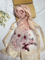 Pearl Floral Embroidered Organza- Luxury Hijabs- Baby Pink