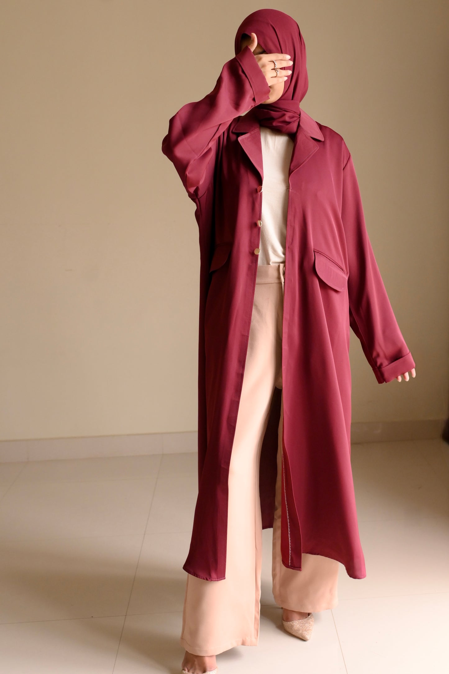 Staple Winter Coat Abaya-Maroon