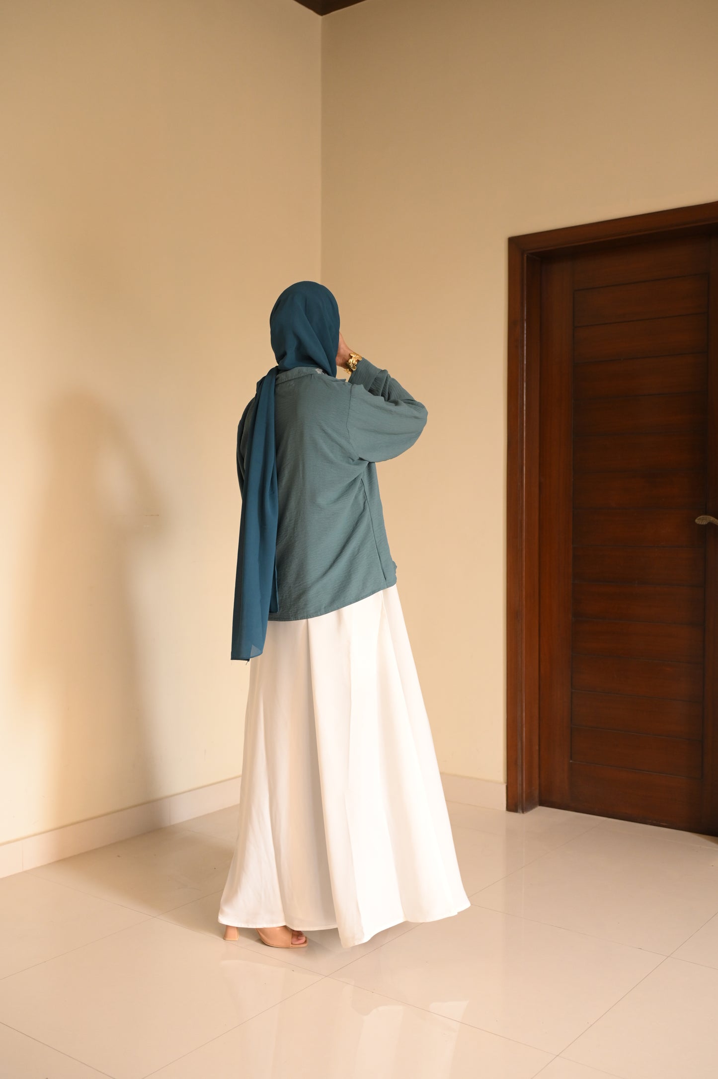 Whispering Petals-Floral Embroidered Half Jacket- Sea Green