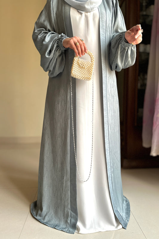Regal Robe Abaya Set- Icy Silver- Luxury Self Print Sheen Nida Abaya