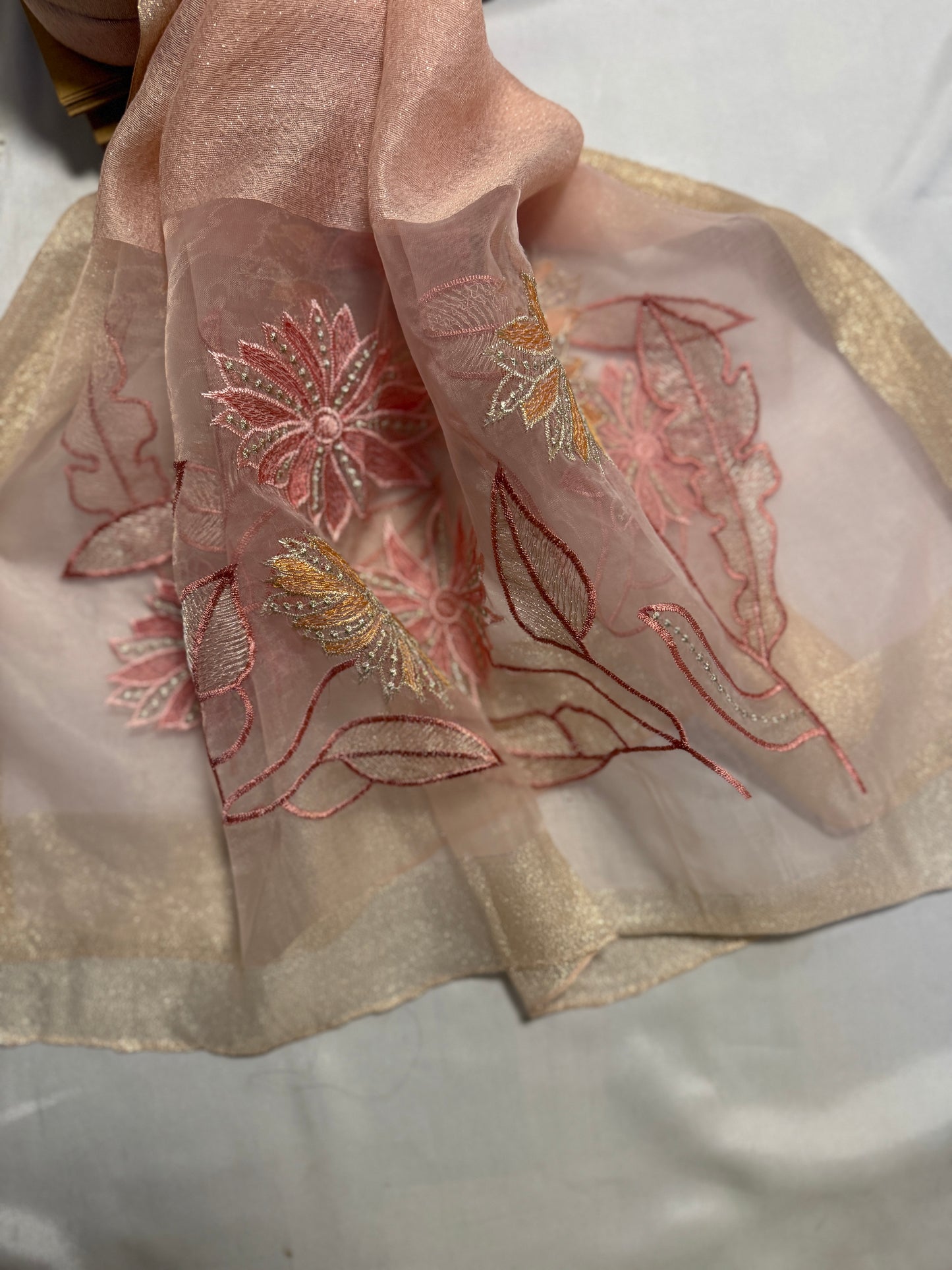 Daffodils Embroidered Organza- Luxury Hijabs- Baby Pink