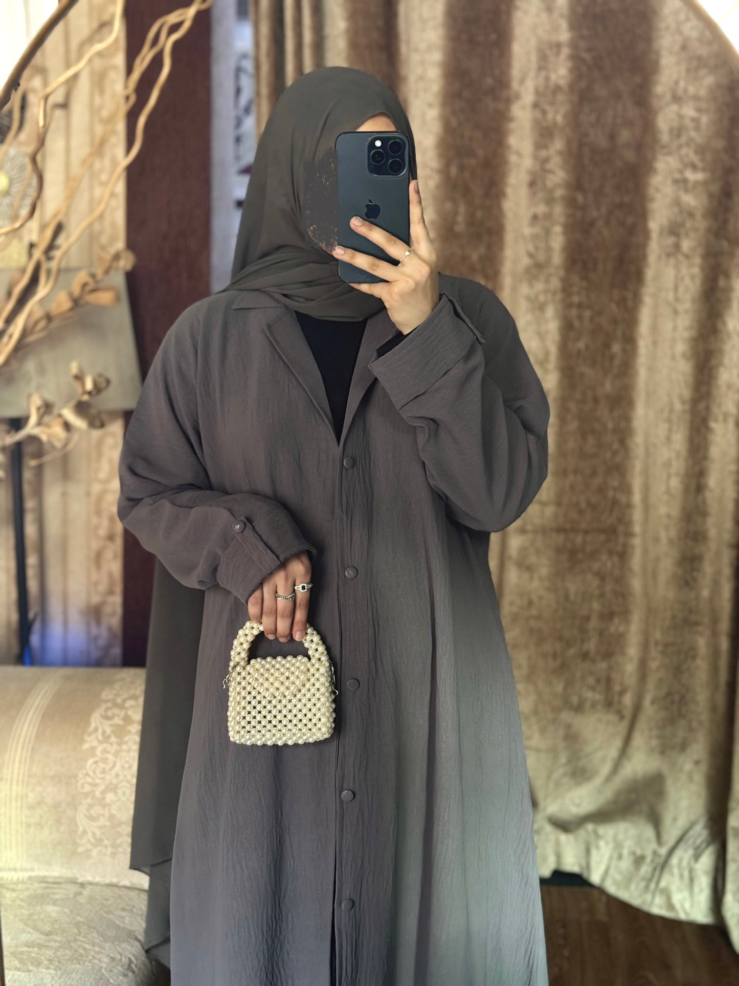 Turkish Staple Coat Abaya- Grey
