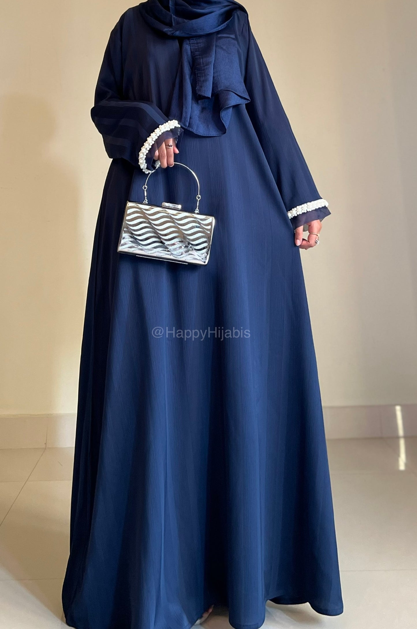Layla-Navy Blue- Festive Striped Zoom Nida Abaya