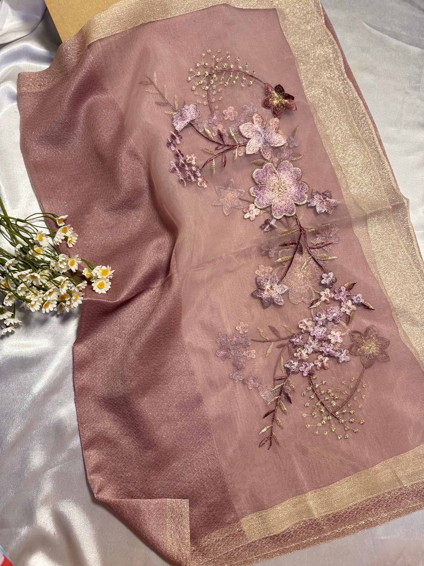 Rose Embroidered Organza- Luxury Hijabs- Lilac Muave