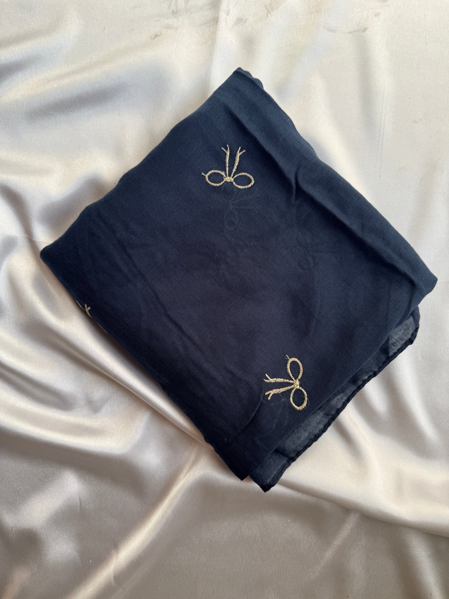 Embroidered Bow Hijabs- Navy Blue