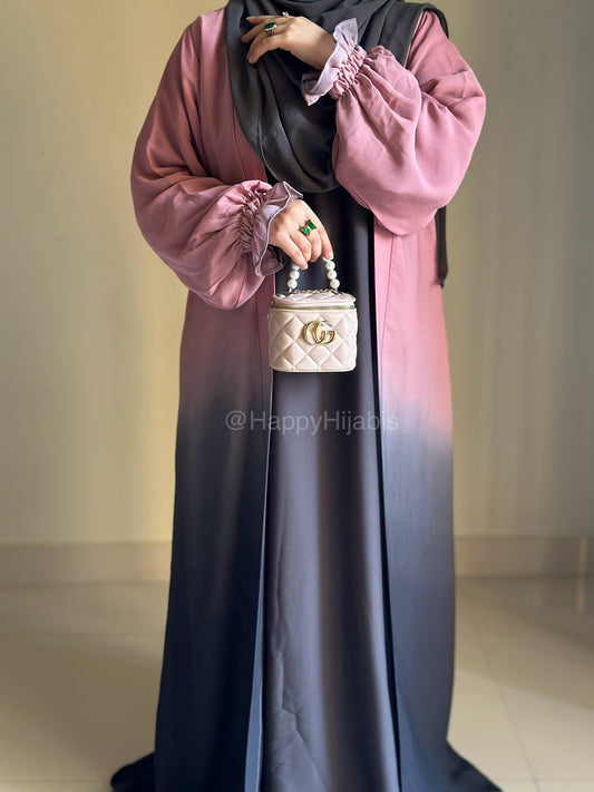 Ombre Coat Abaya- Pink- Grey