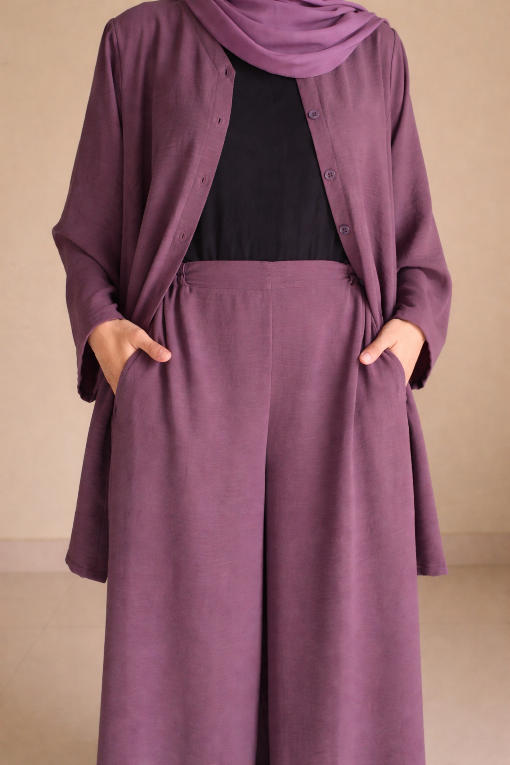 Button Down-Modest Coord Set- Muave Purple