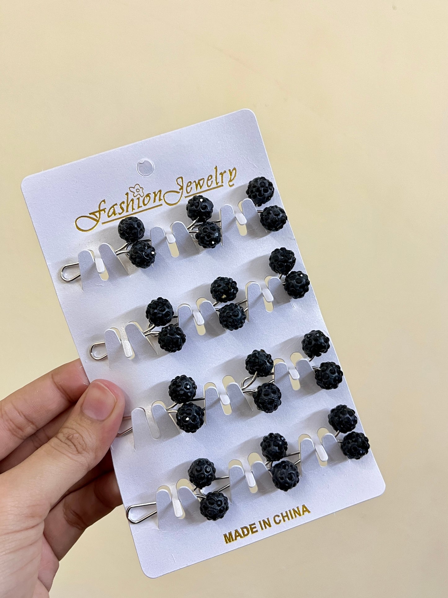 Stoned Clip Pins- Black