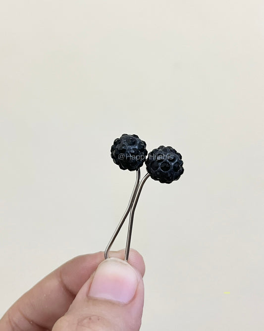 Stoned Clip Pins- Black