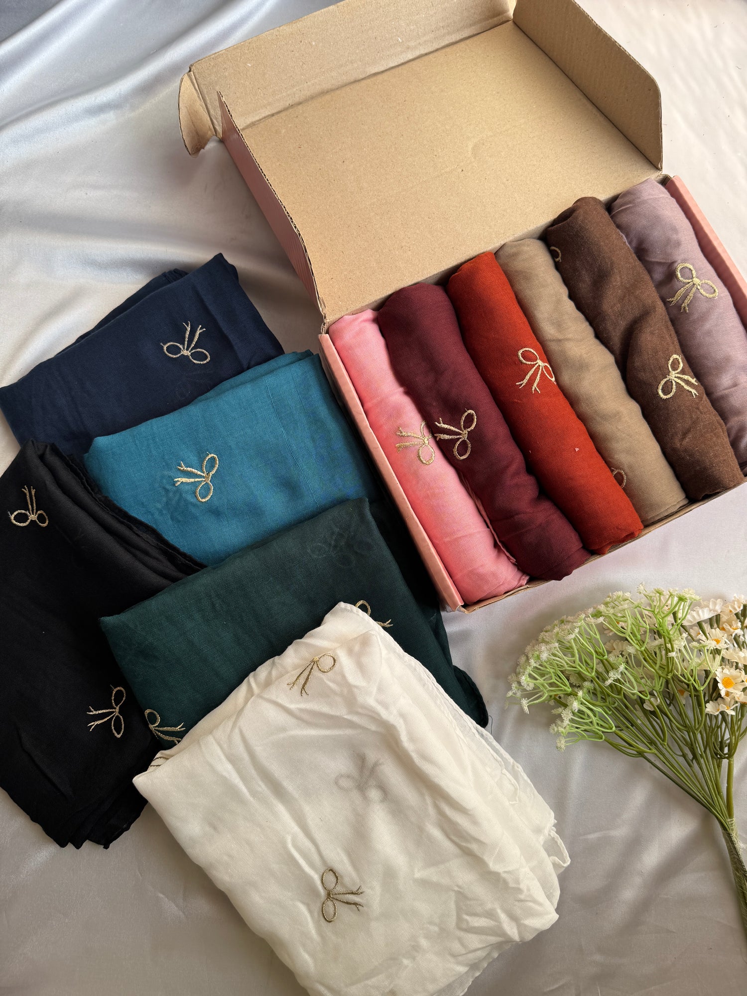 Embroidered Bow Hijabs- Premium Viscose