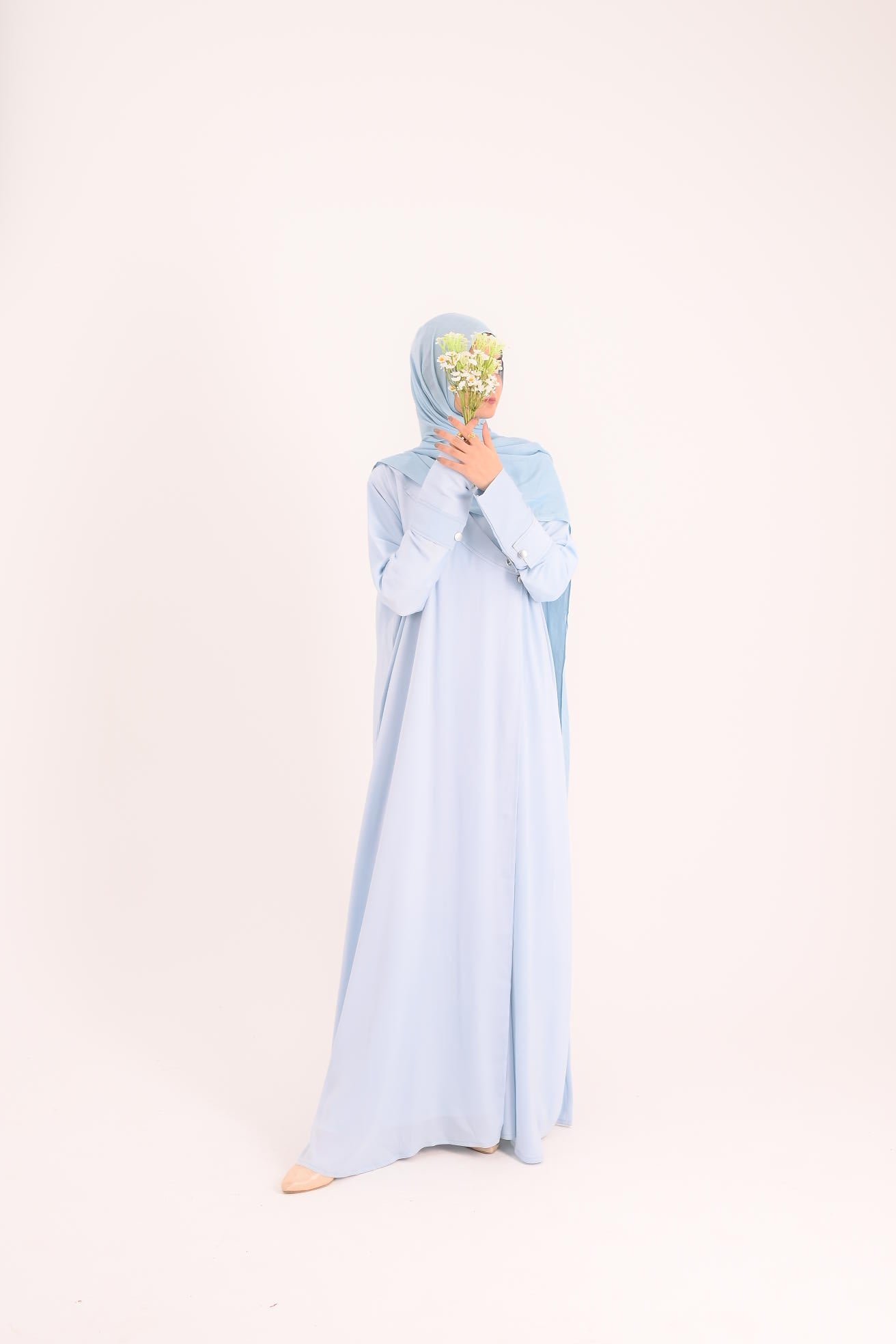 Raha- Bahrain Coat Abaya- Pastel Blue