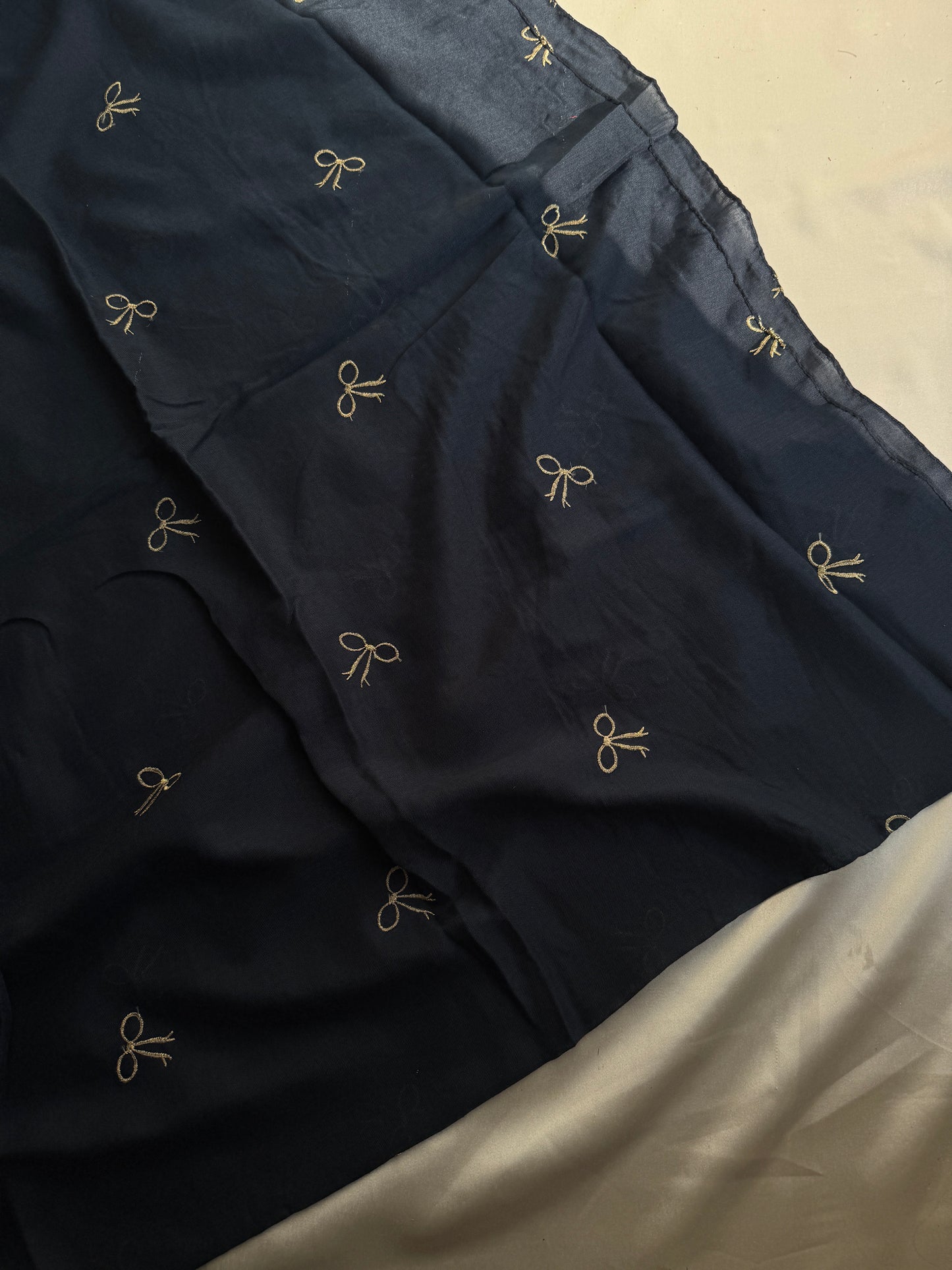 Embroidered Bow Hijabs- Navy Blue