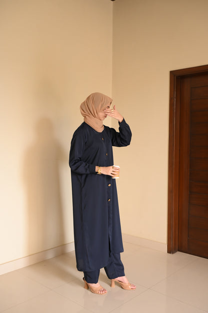 Elara Coord Set- Navy- Premium Nida