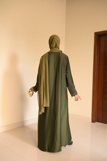 Luxe Olive Coat Abaya- Romantic Nida