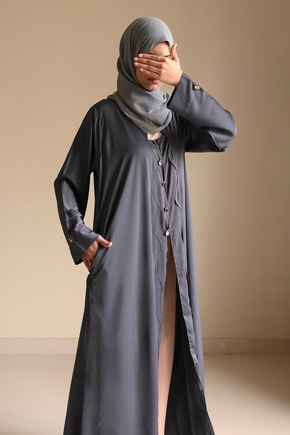 Charcoal Flutter Luxe- Grey Romantic Nida Abaya