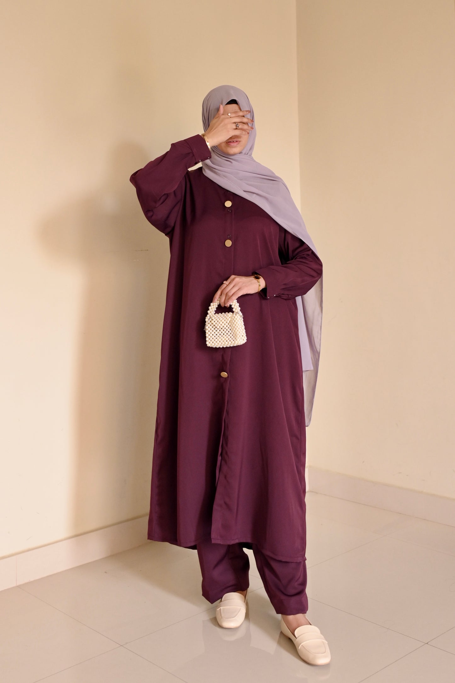 Elara Coord Set- Maroon- Premium Nida