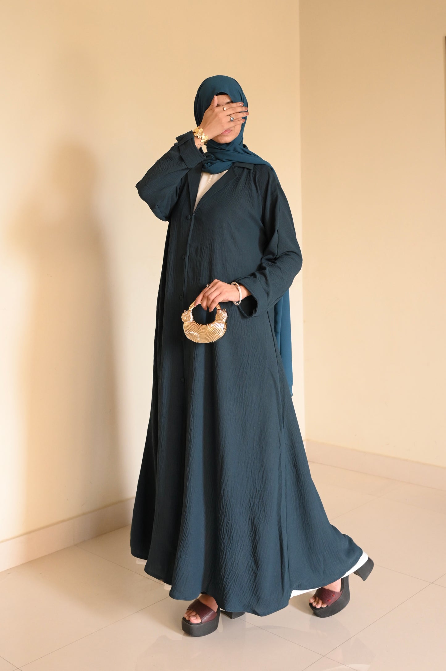 Turkish Staple Coat Abaya- Zinc