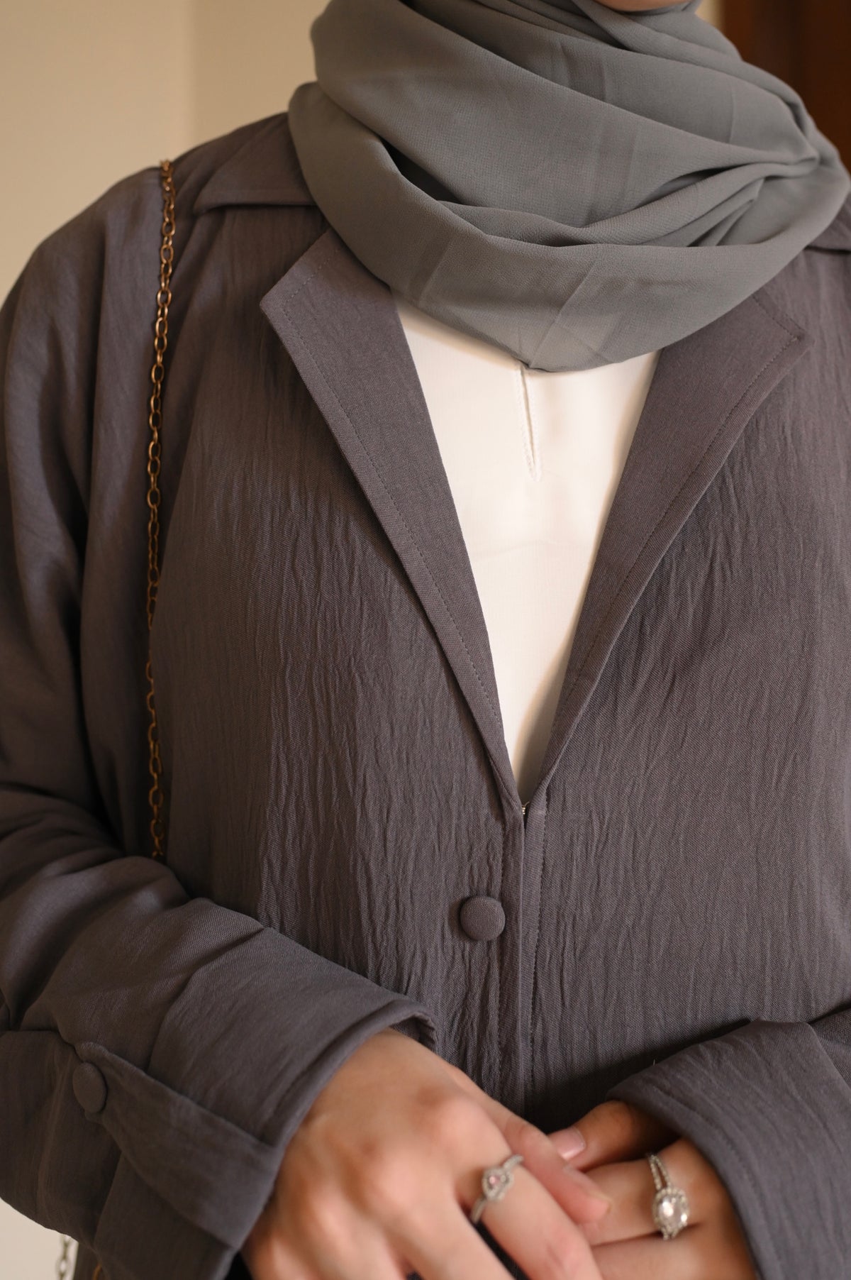 Turkish Staple Coat Abaya- Grey