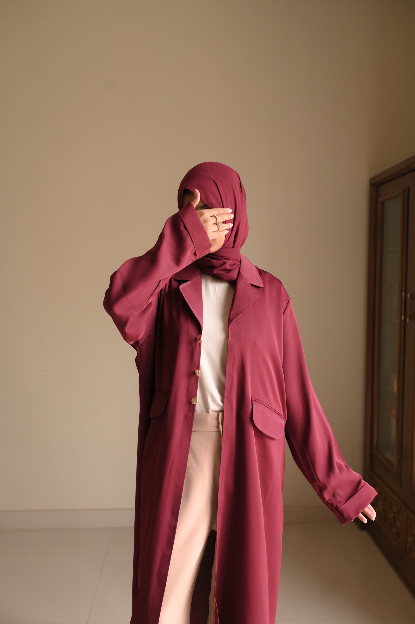 Staple Winter Coat Abaya-Maroon