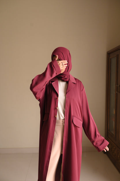 Staple Winter Coat Abaya-Maroon