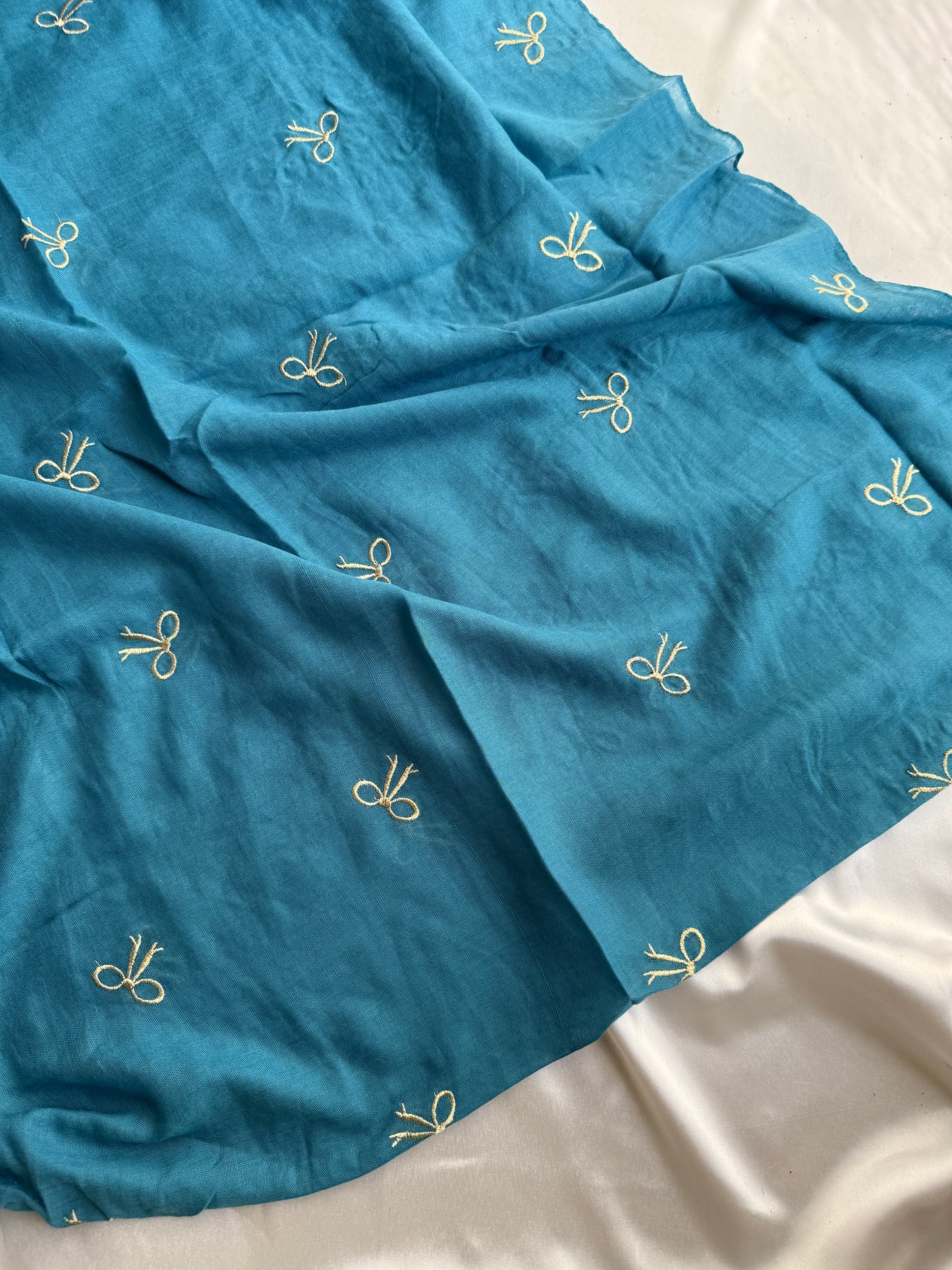 Embroidered Bow Hijabs- Light Teal