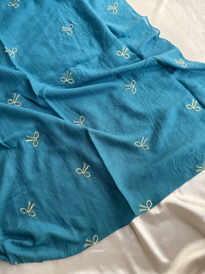 Embroidered Bow Hijabs- Light Teal