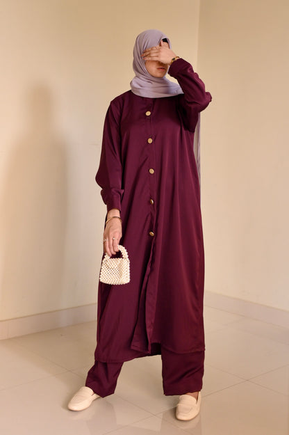 Elara Coord Set- Maroon- Premium Nida
