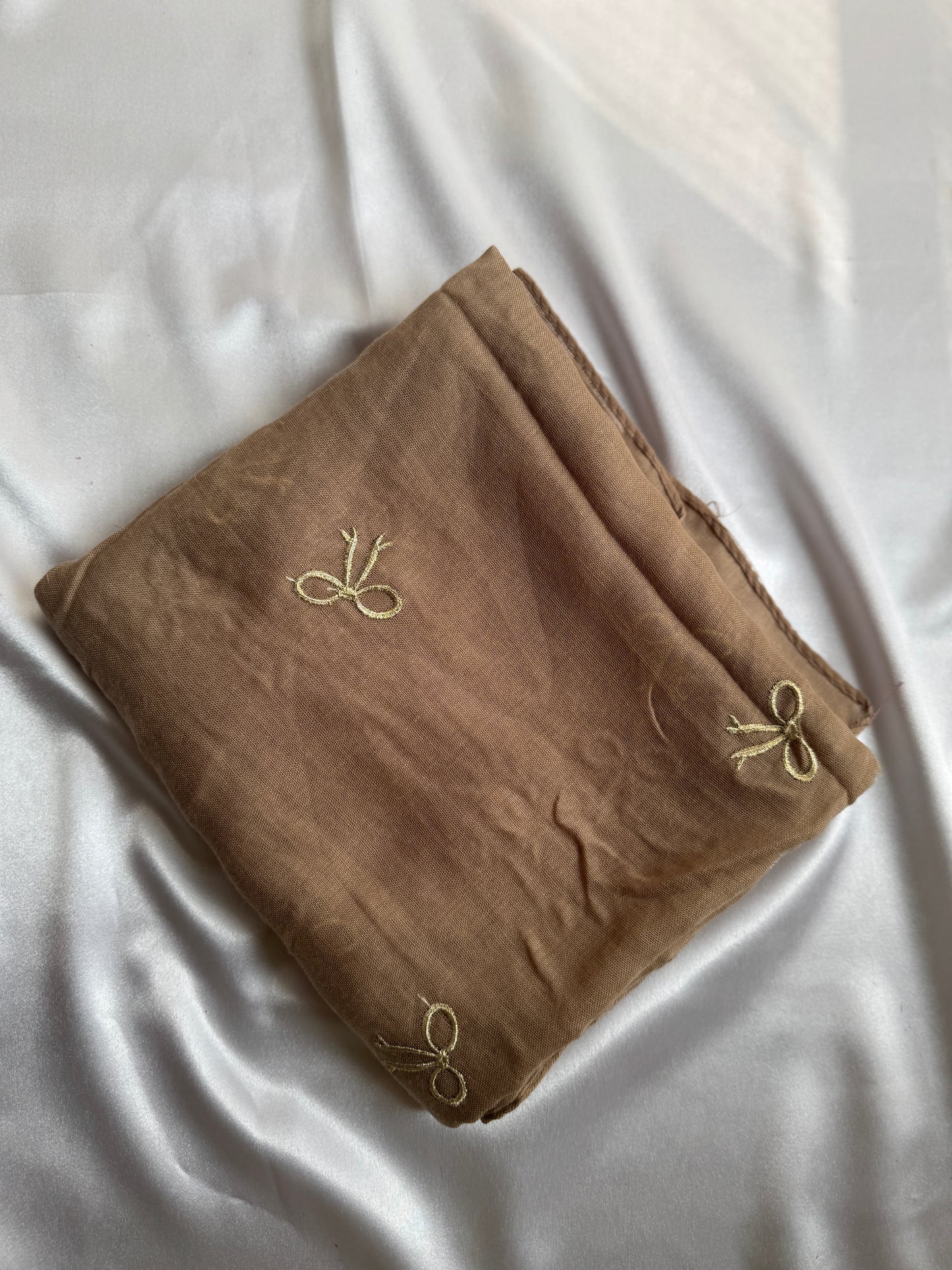 Embroidered Bow Hijabs- Tan