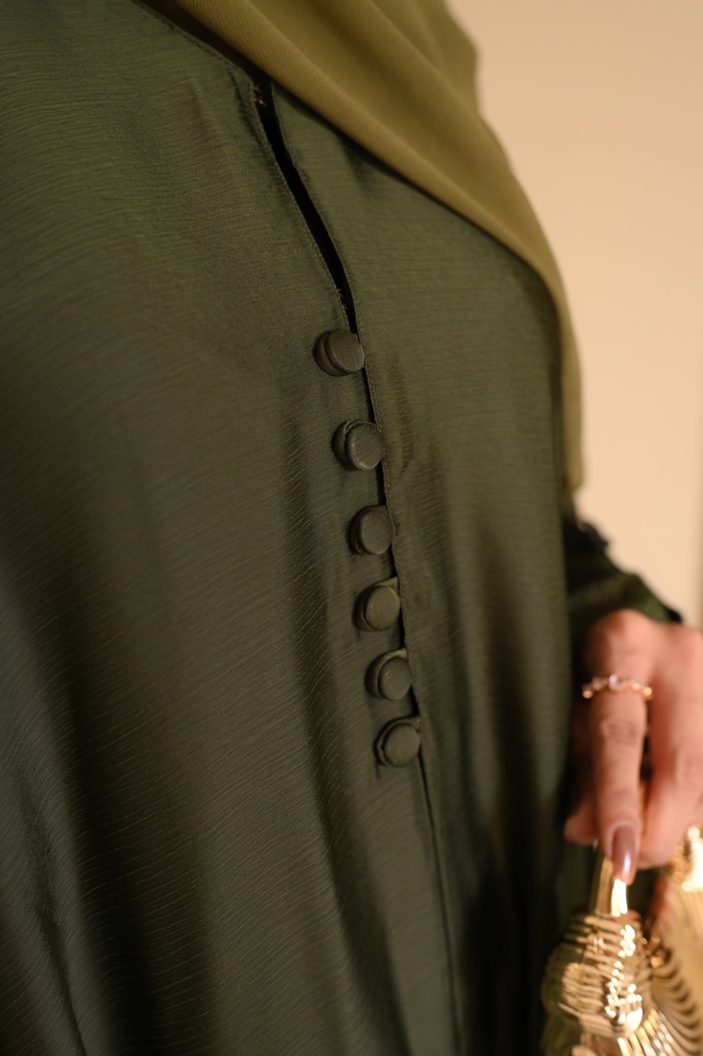 Luxe Olive Coat Abaya- Romantic Nida