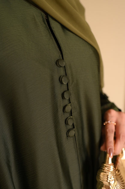 Luxe Olive Coat Abaya- Romantic Nida