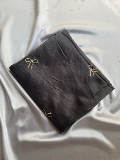 Embroidered Bow Hijabs- Ash Grey