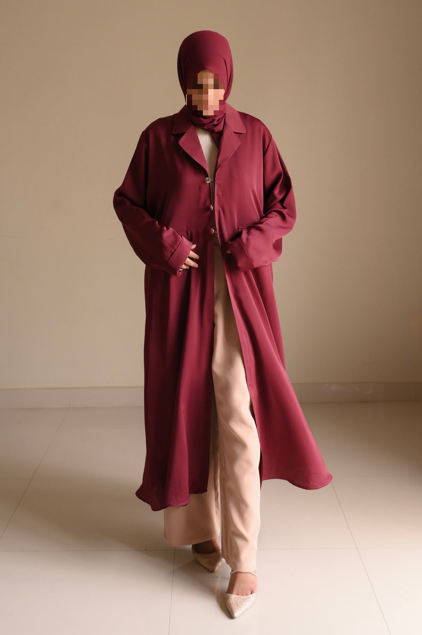 Staple Winter Coat Abaya-Maroon