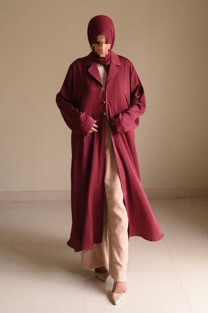 Staple Winter Coat Abaya-Maroon