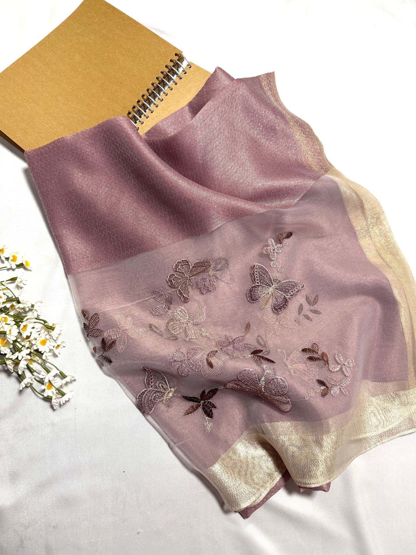 Butterfly Embroidered Organza- Luxury Hijabs- Lilac Muave