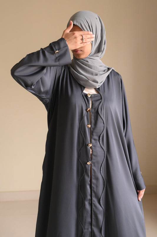 Charcoal Flutter Luxe- Grey Romantic Nida Abaya