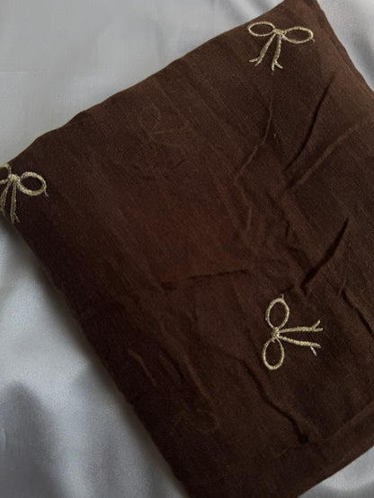 Embroidered Bow Hijabs- Chocolate