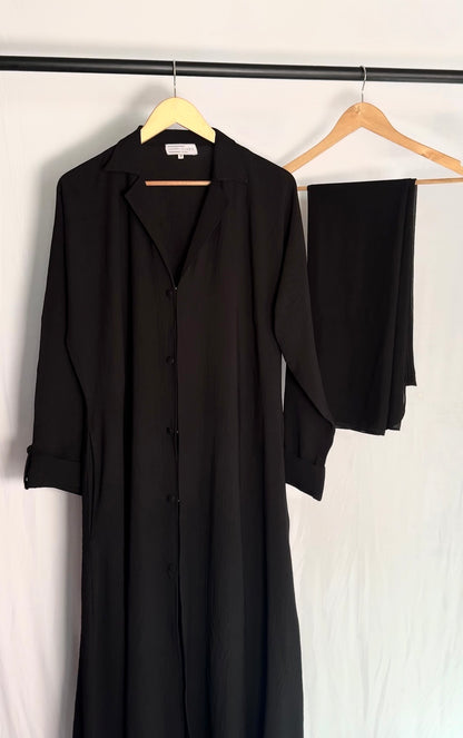 Turkish Staple Coat Abaya- Black