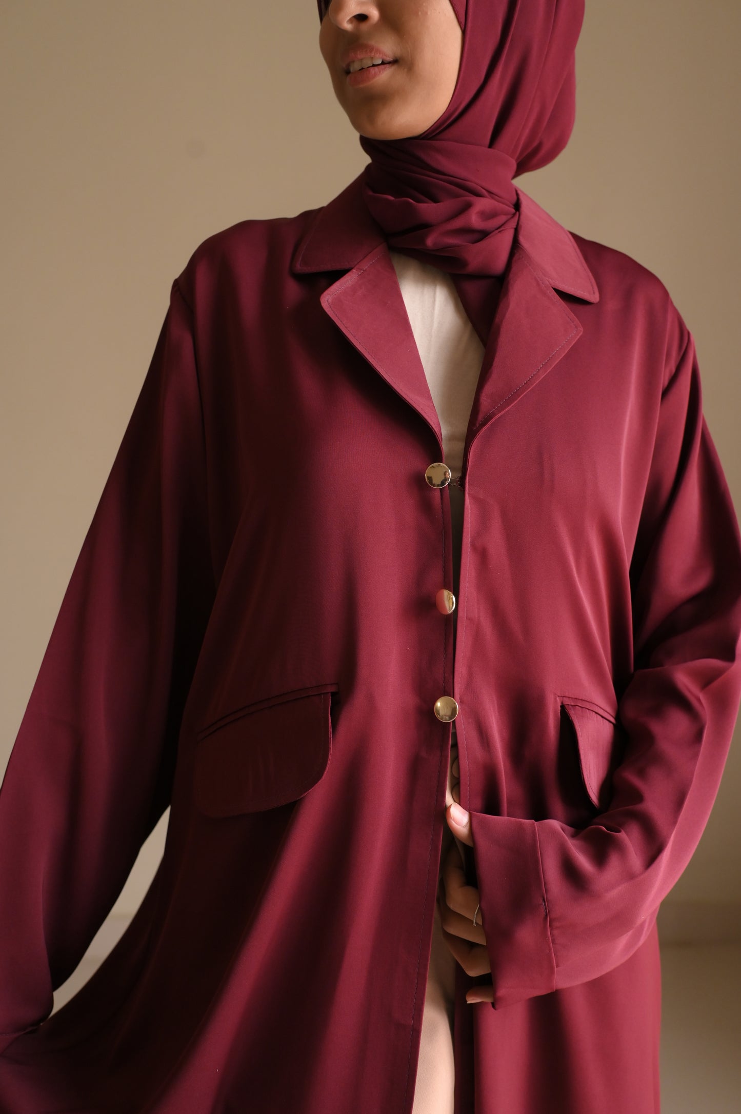 Staple Winter Coat Abaya-Maroon
